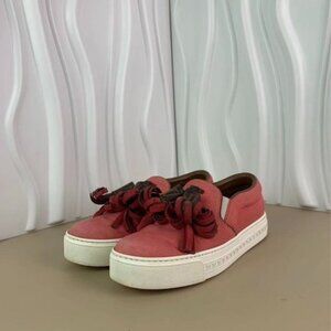 Louis Vuitton Womens Slip-On Loafers Wine Red Canvas Leather Floral Accents Size